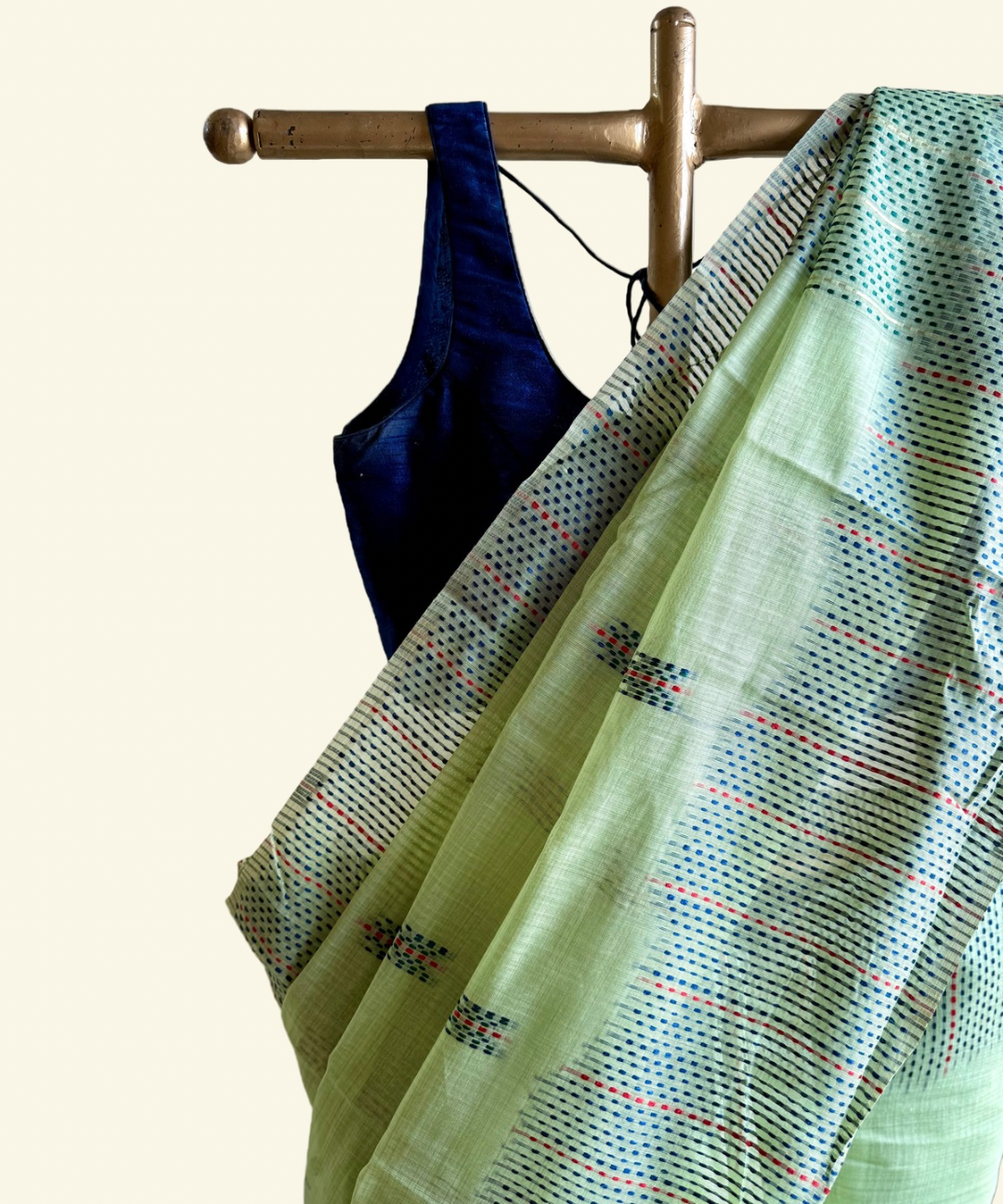 Calm green chanderi cotton kantha saree