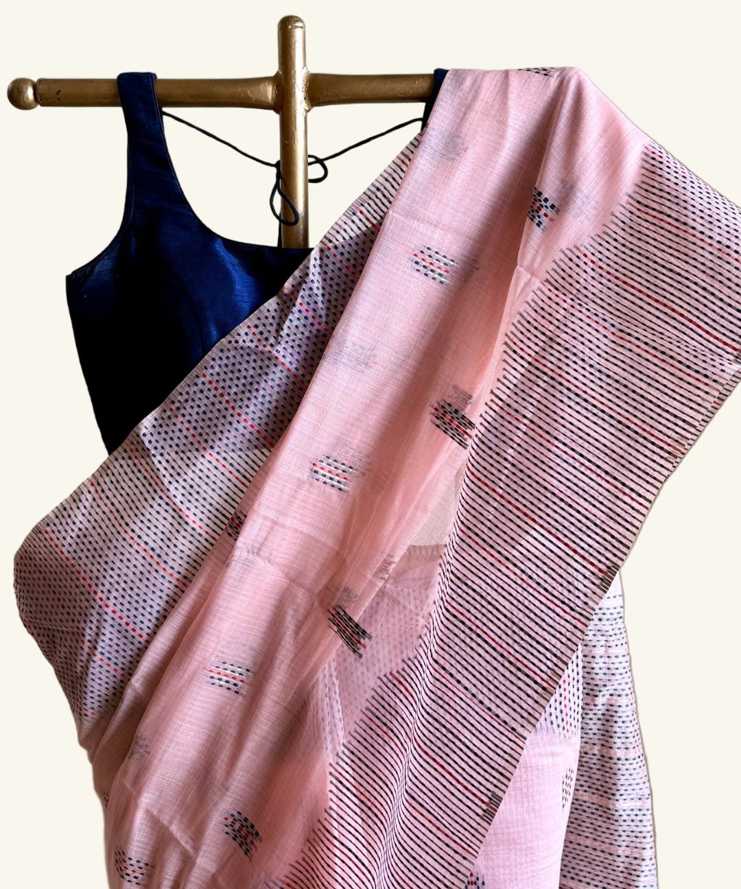 Peach chanderi cotton kantha saree
