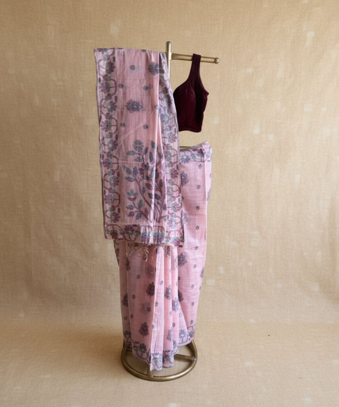 Purple chanderi cotton jamdani saree