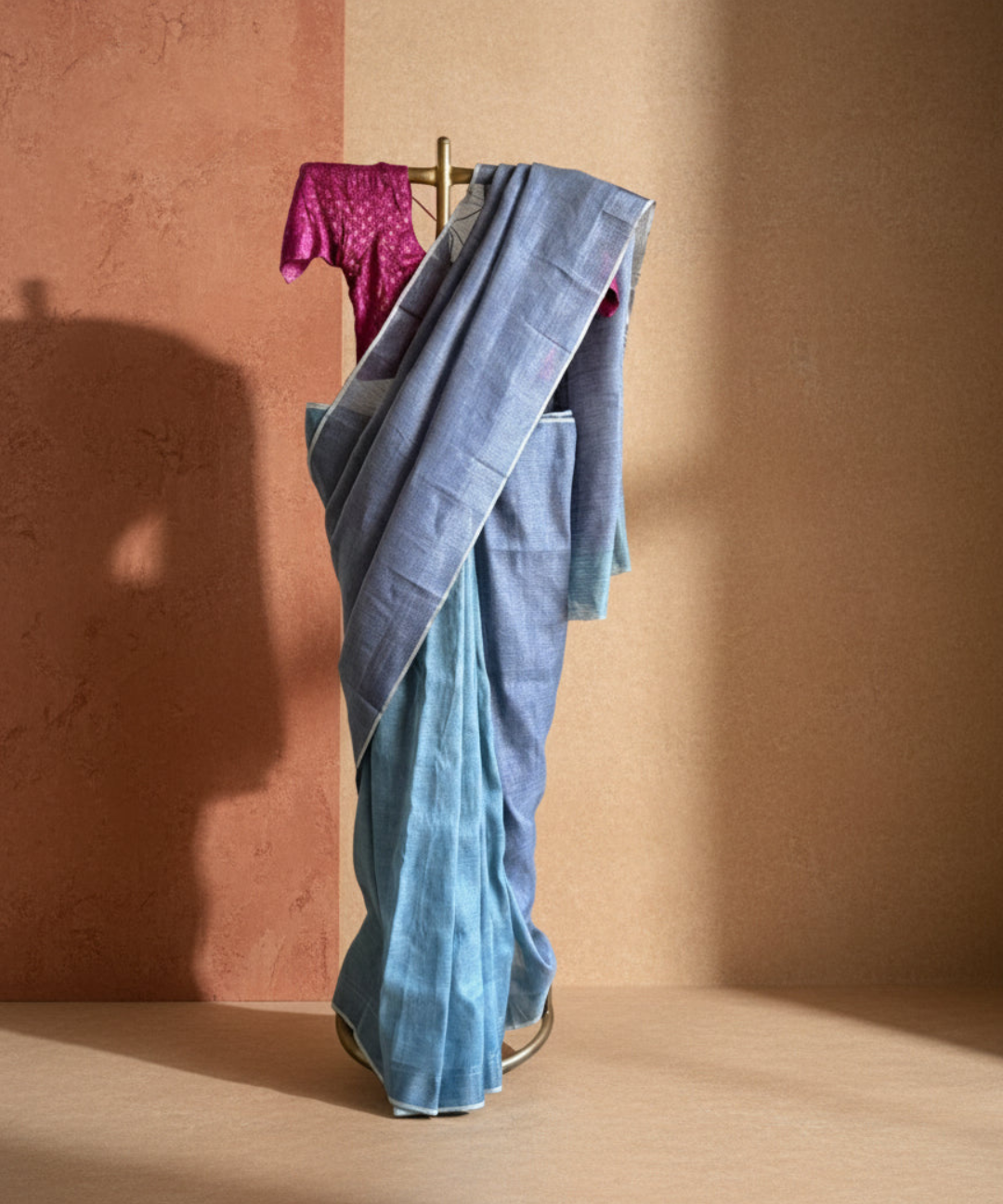 Blue linen zari saree