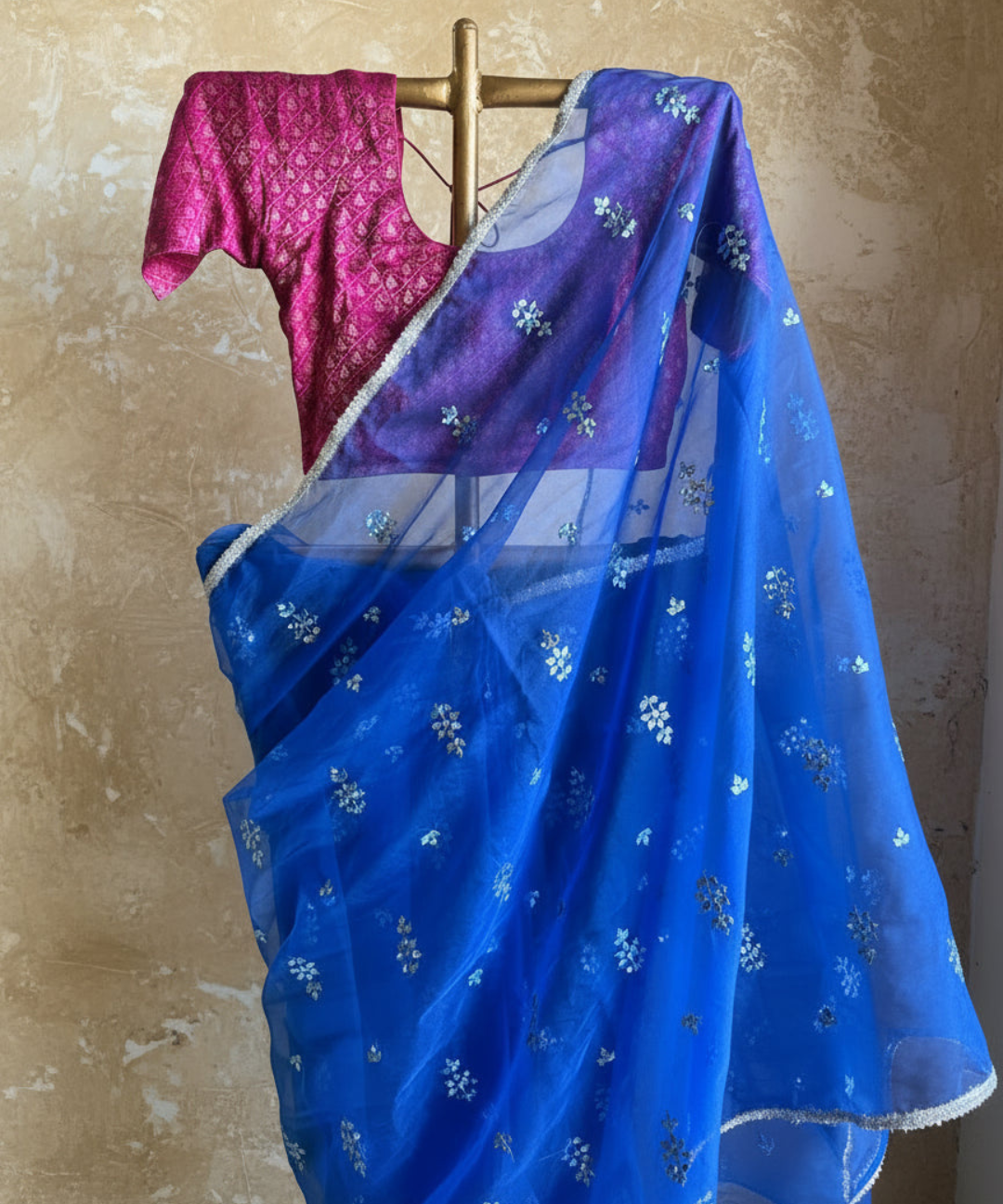 Blue organza saree