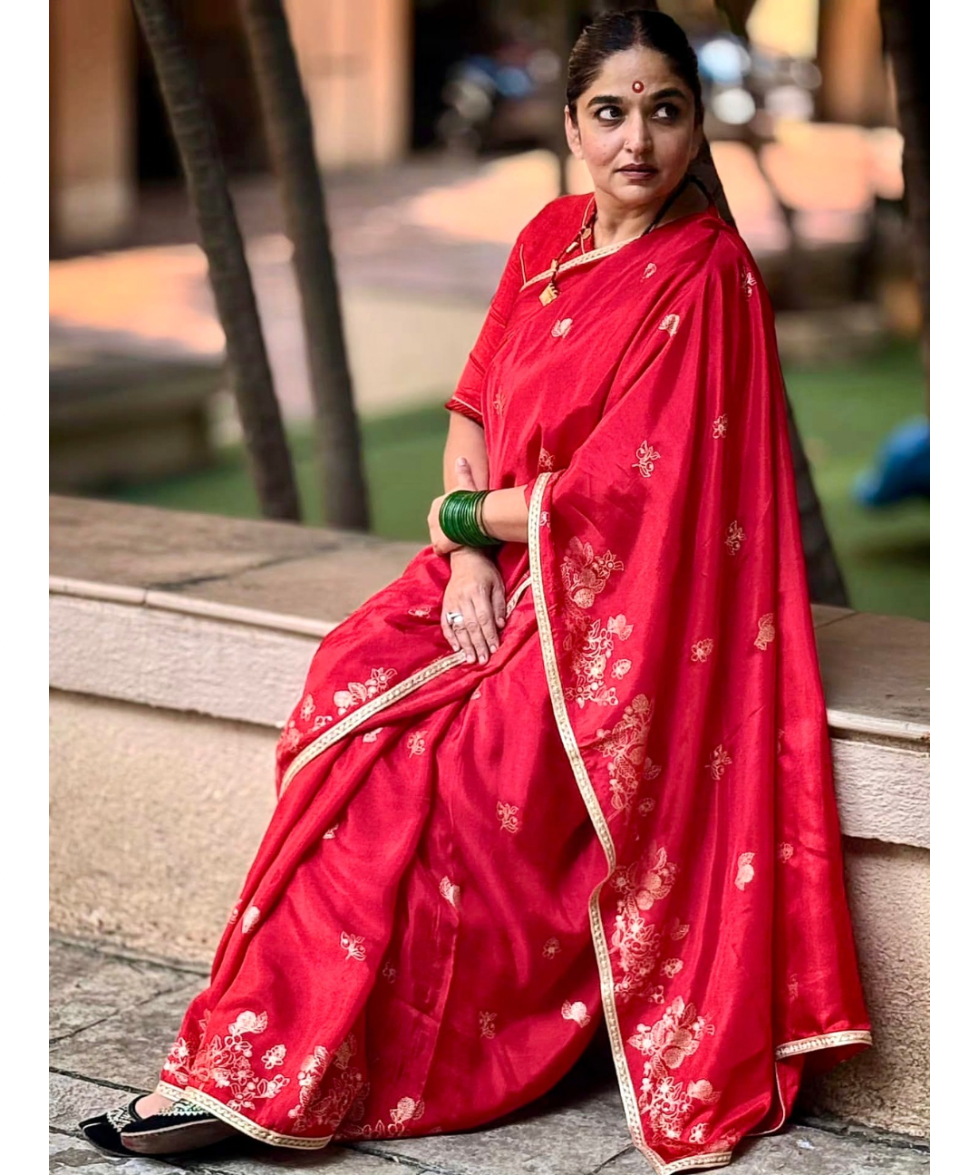 Red hand blockprinted Silk Saree