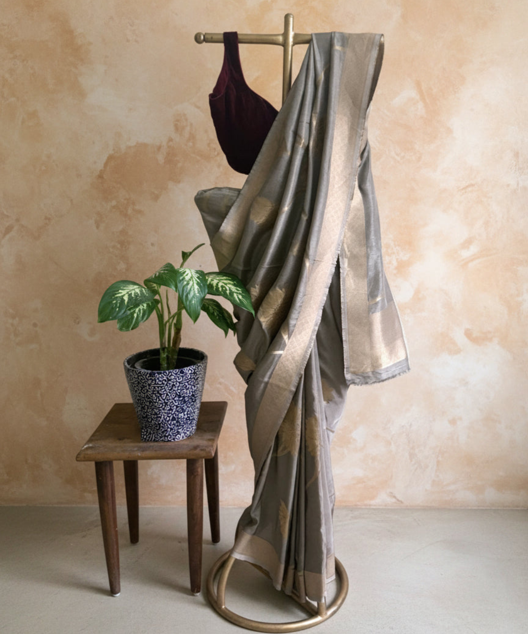 Grey silk banarasi saree