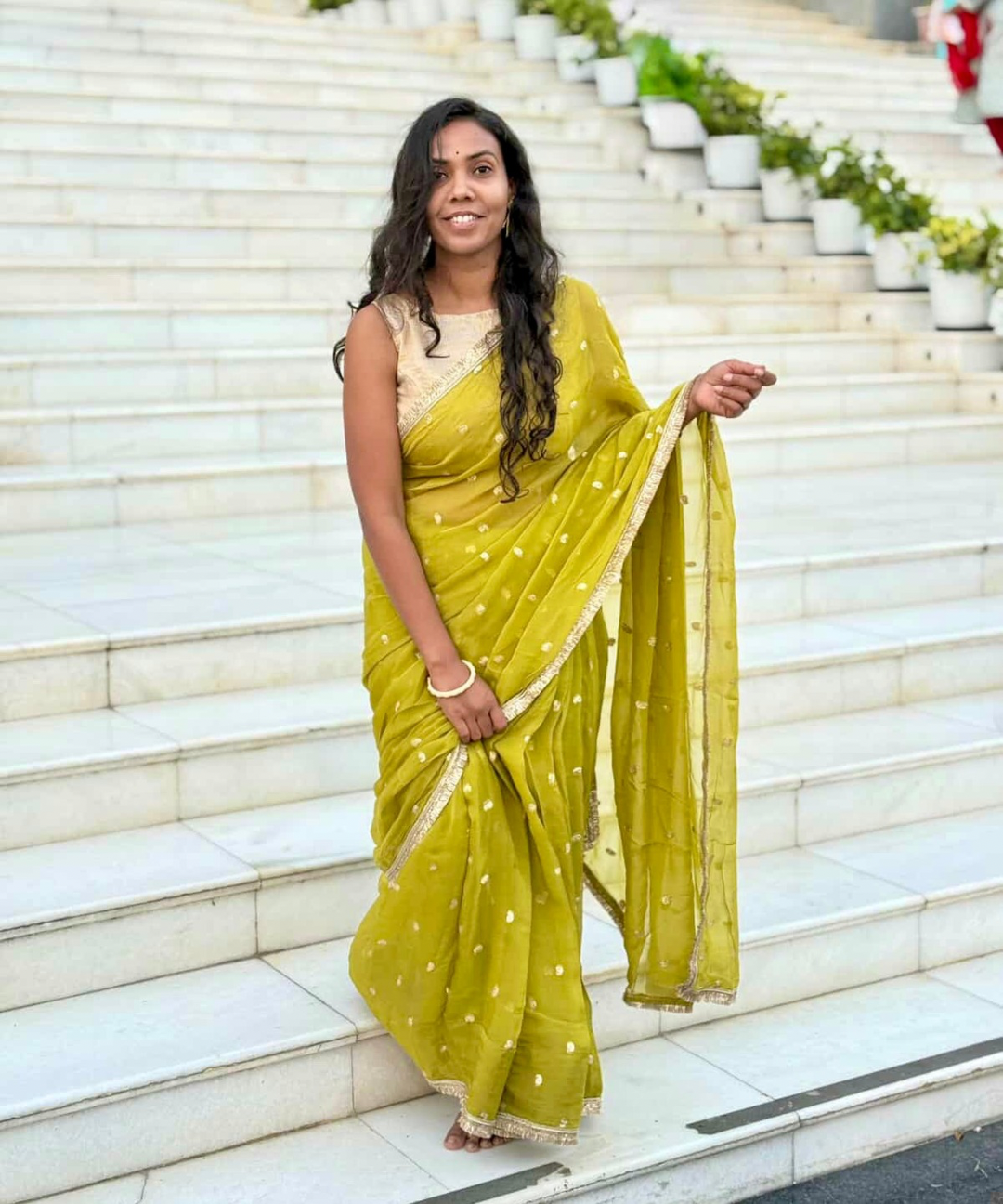 Lime Green Silk Organza Saree