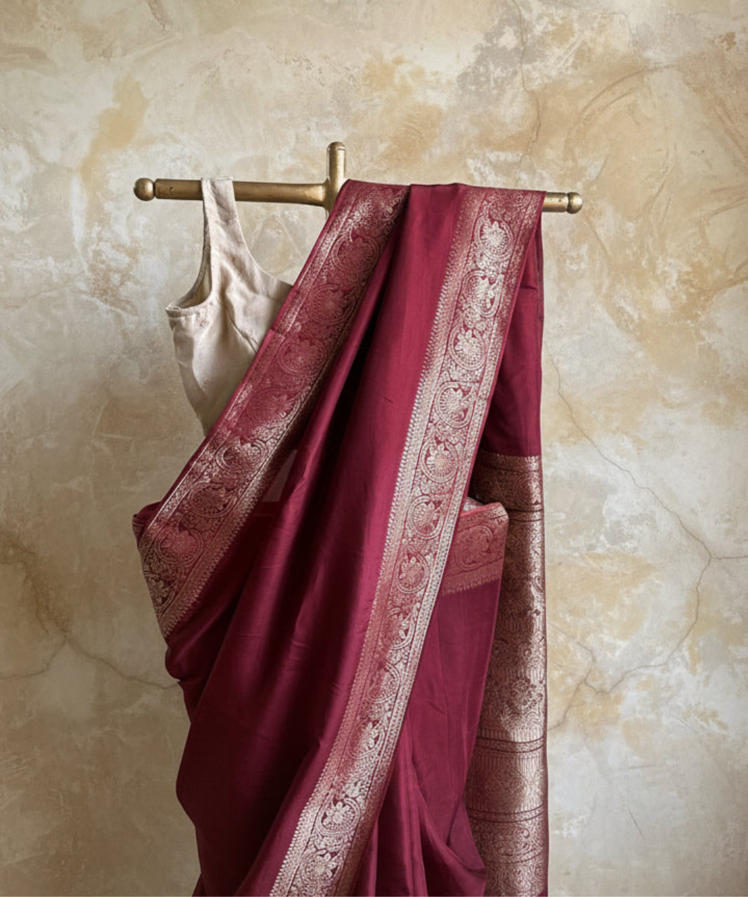 Maroon silk banarasi saree