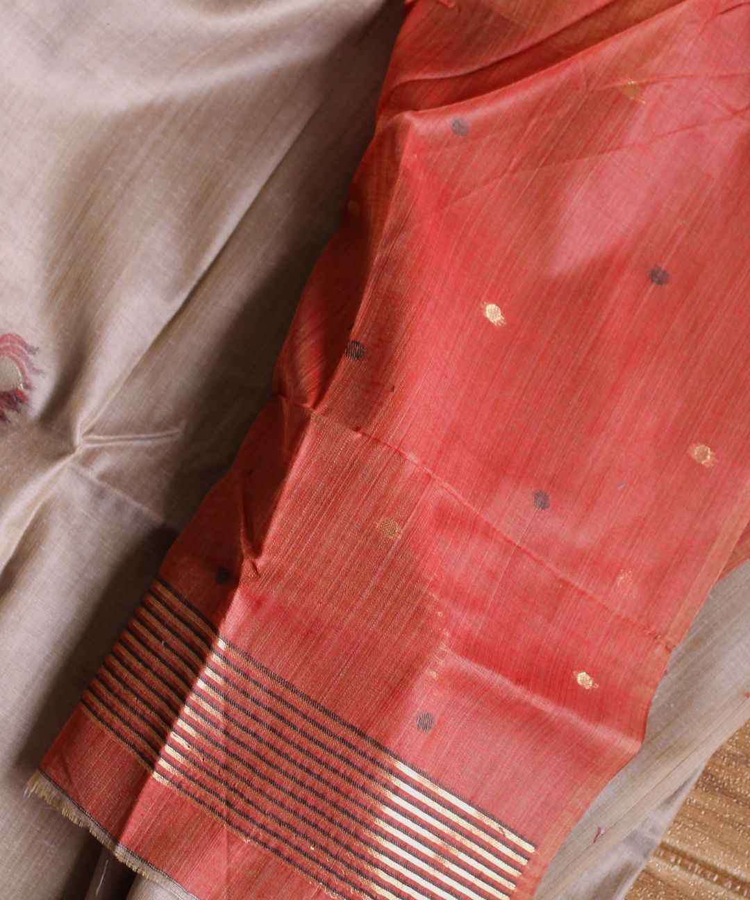 Brown chanderi cotton lotus saree