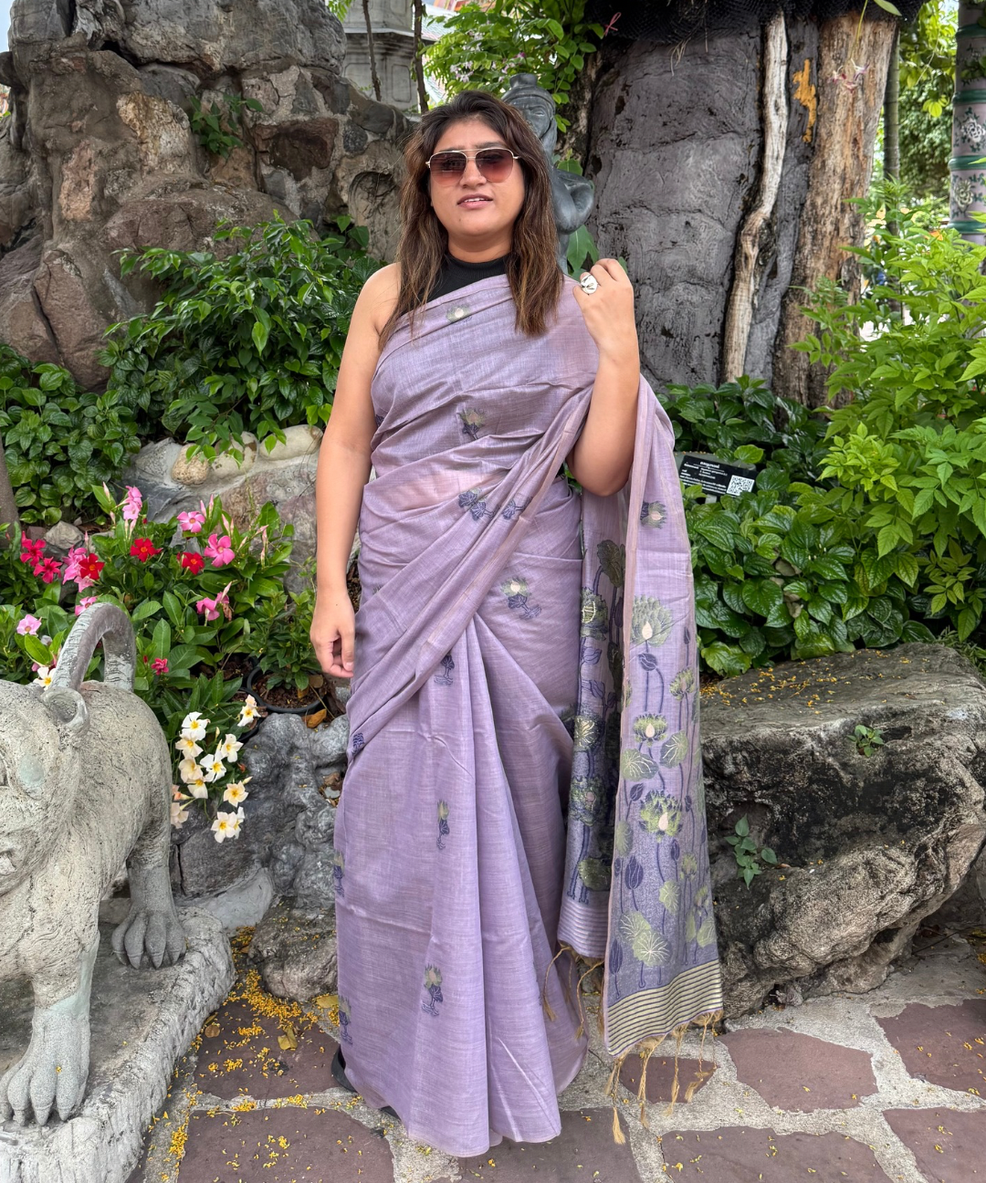 Purple chanderi cotton lotus saree