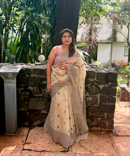 off white chanderi cotton kantha saree