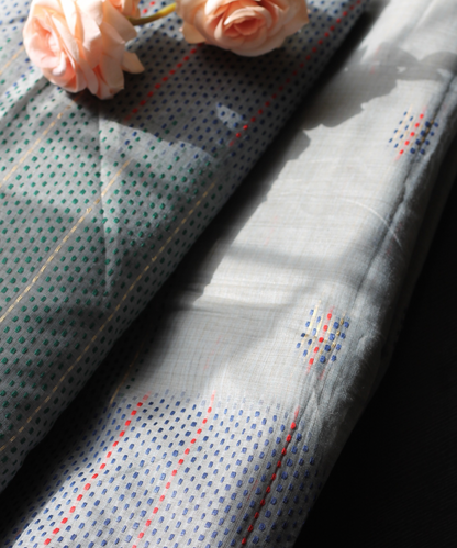 Grey chanderi cotton kantha saree