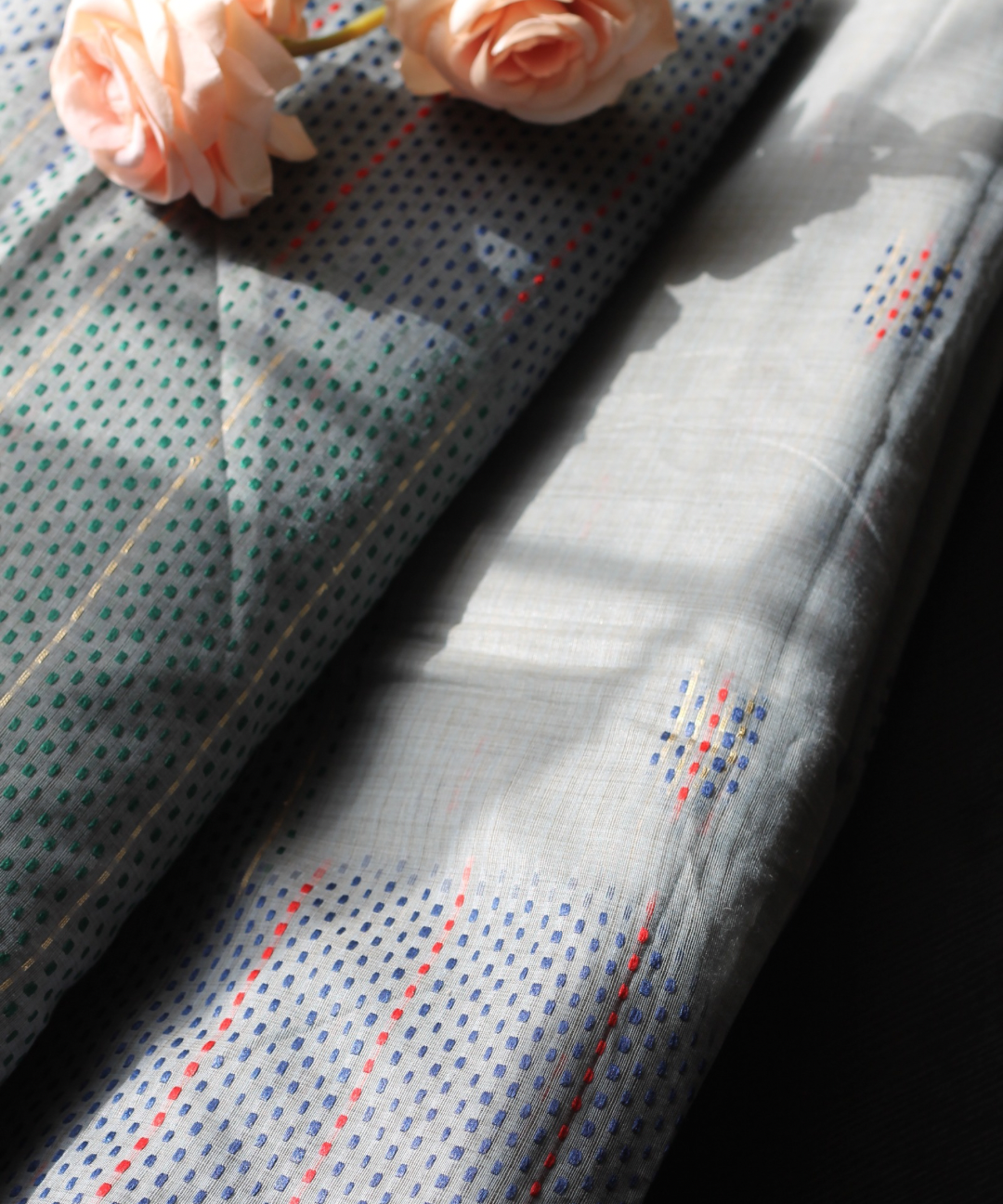 Grey chanderi cotton kantha saree