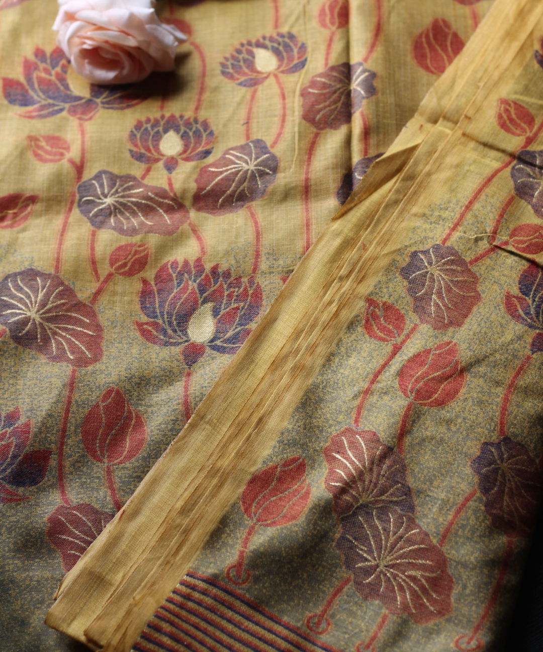 Yellow chanderi cotton lotus saree