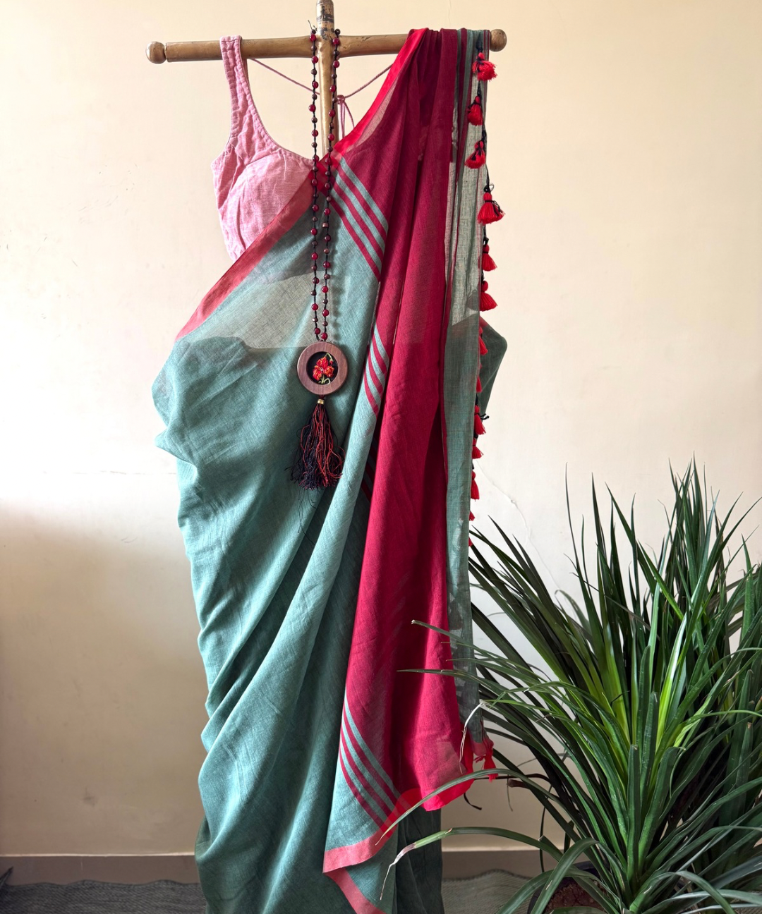 Summer green cotton saree