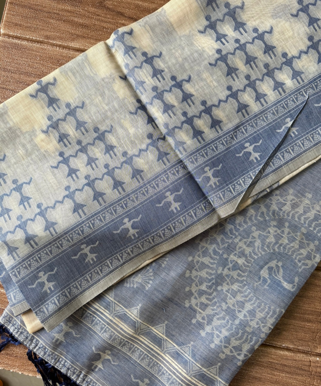 Blue varli chanderi cotton saree