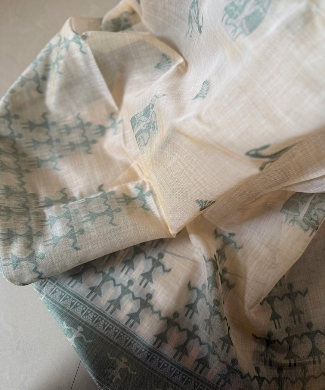 Green varli chanderi cotton saree