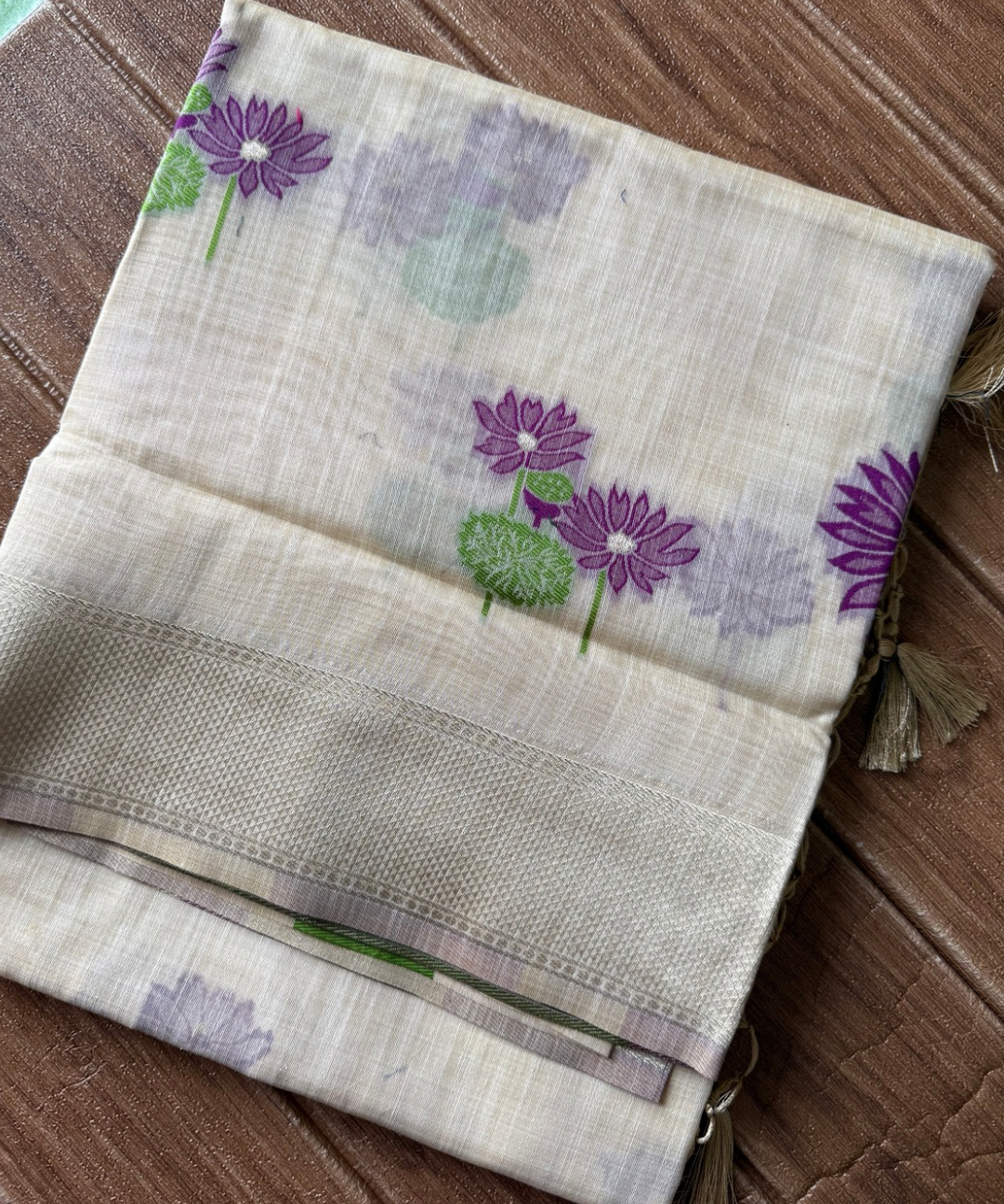 Purple lotus chanderi cotton saree