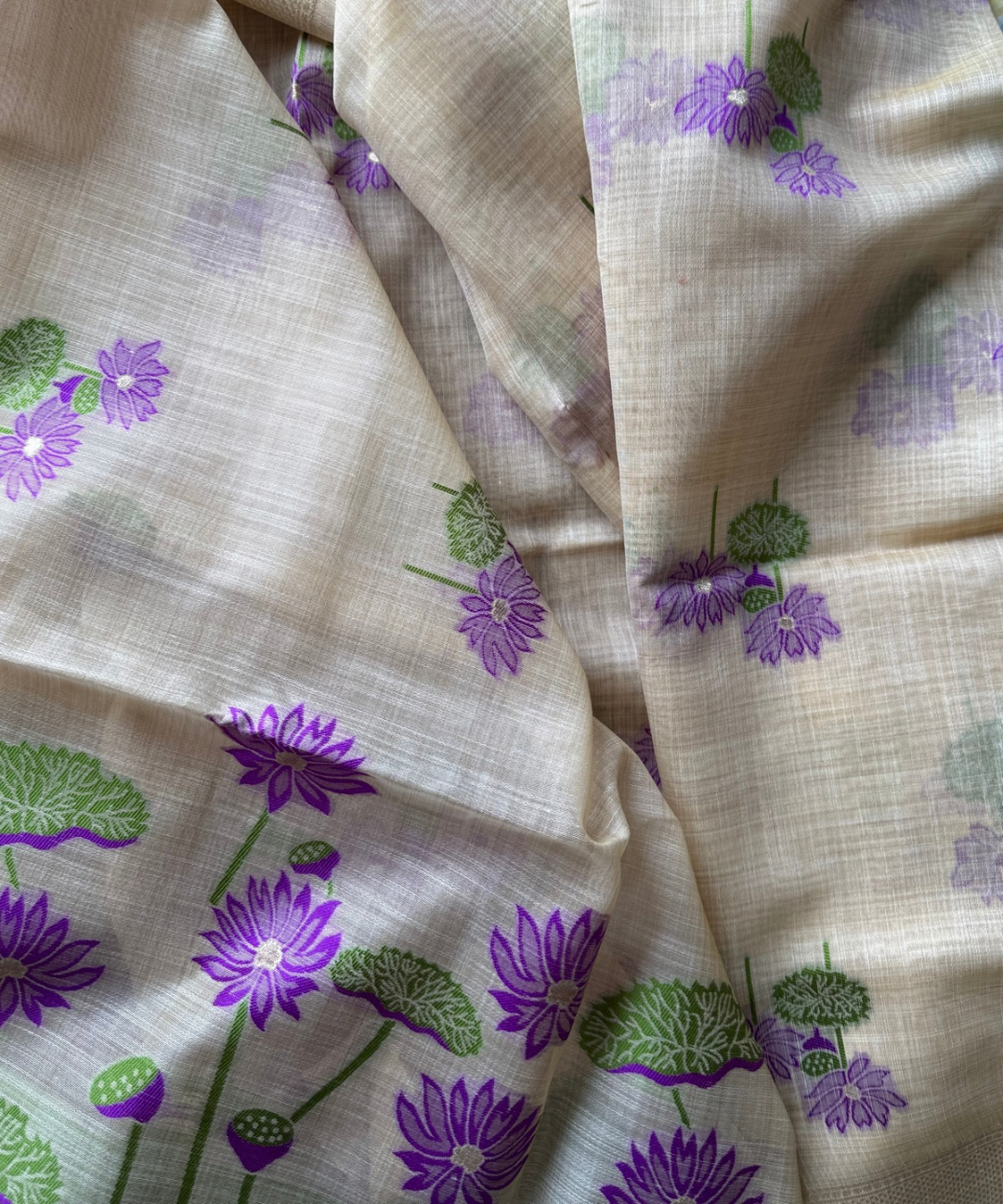 Happy purple lotus chanderi cotton saree