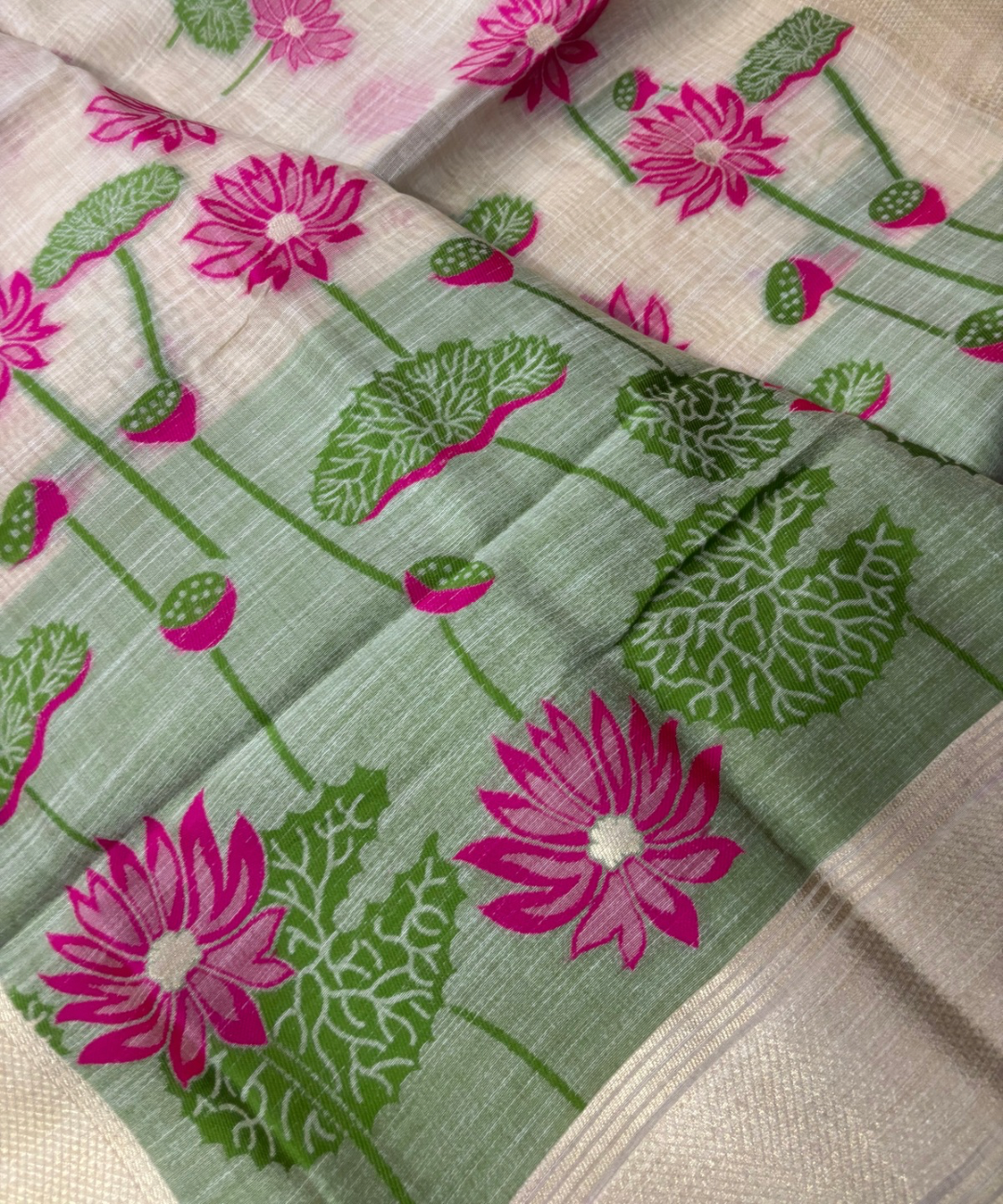 Pink lotus Chanderi cotton saree