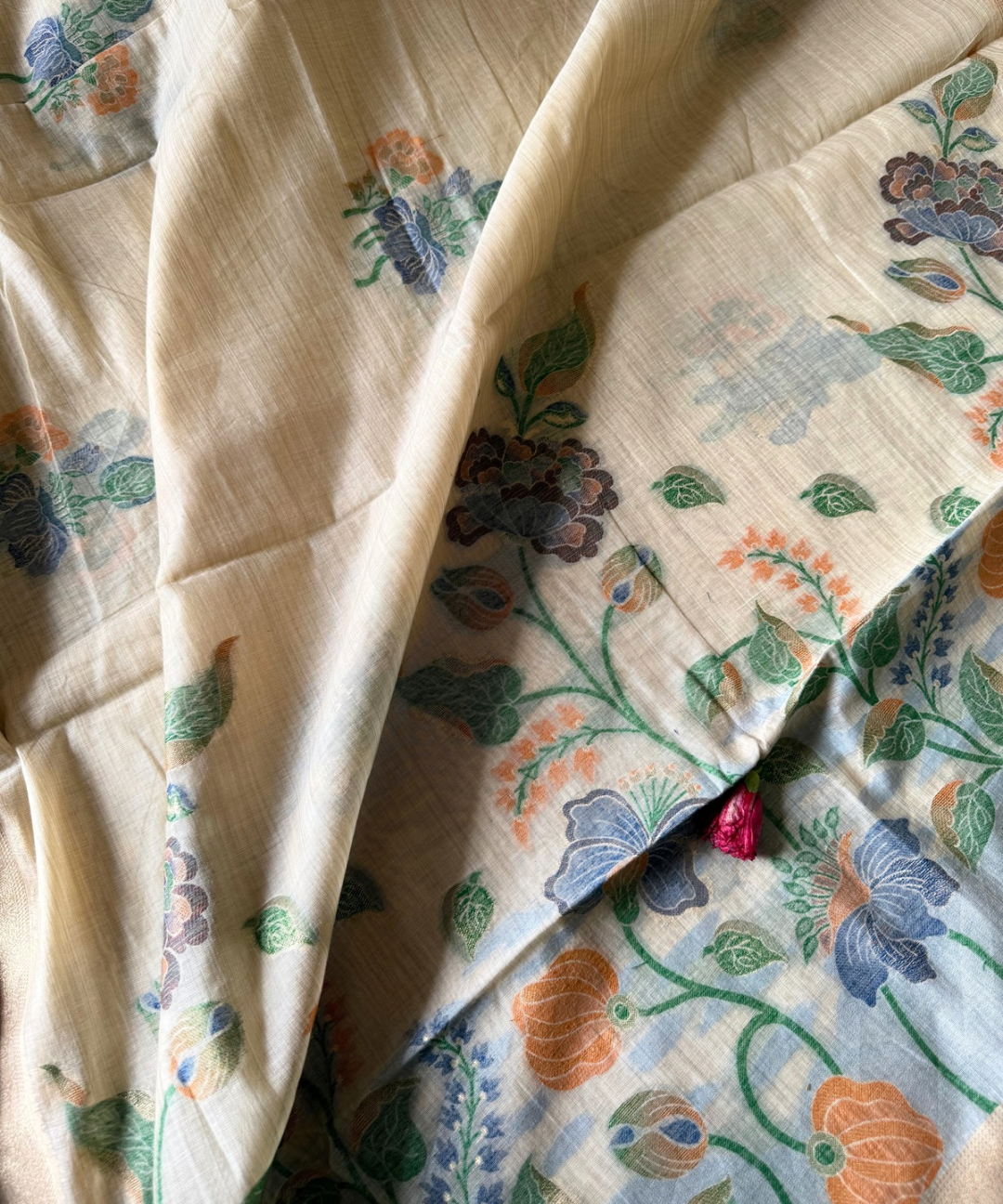 Beige chanderi cotton jamdani saree