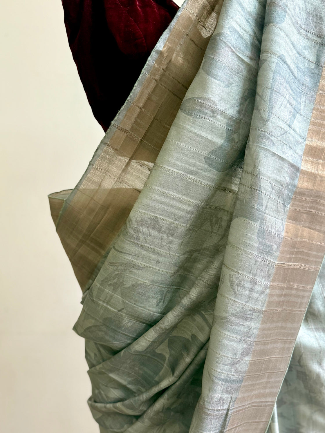 Green abstract floral saree