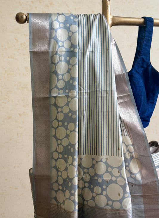 Blue abstract silk saree