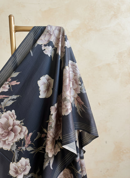 Bluish-black floral saree