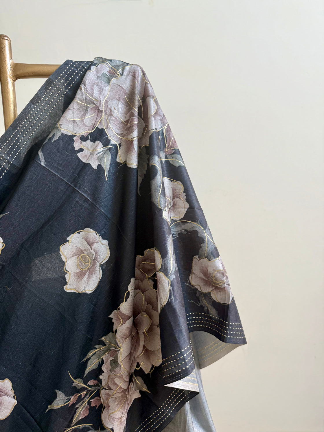Bluish-black floral saree