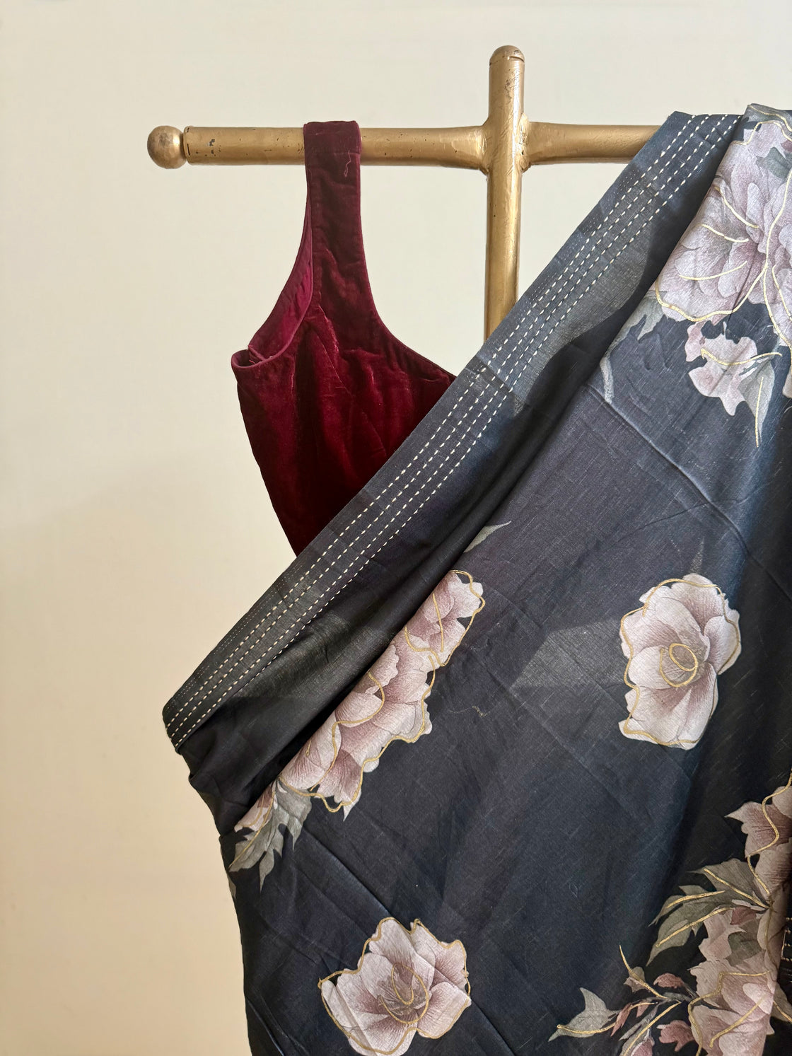 Bluish-black floral saree