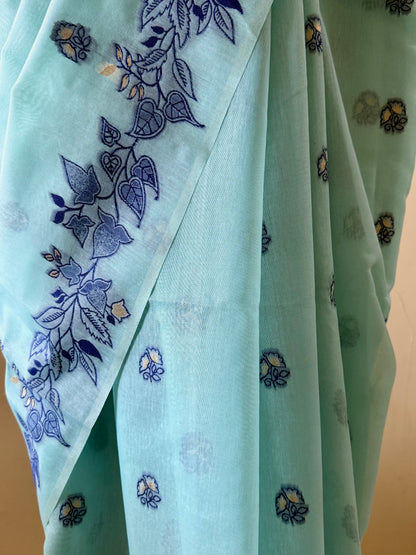 Paisley Sea green Chanderi saree