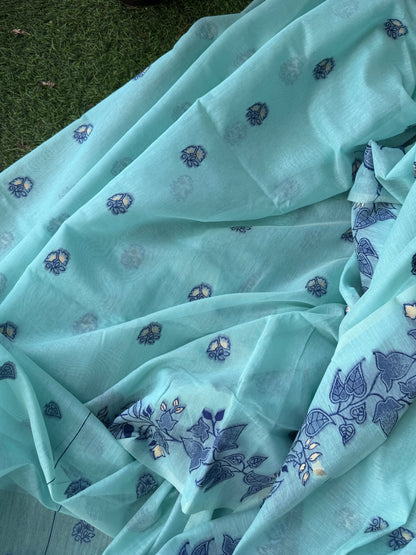 Paisley Sea green Chanderi saree