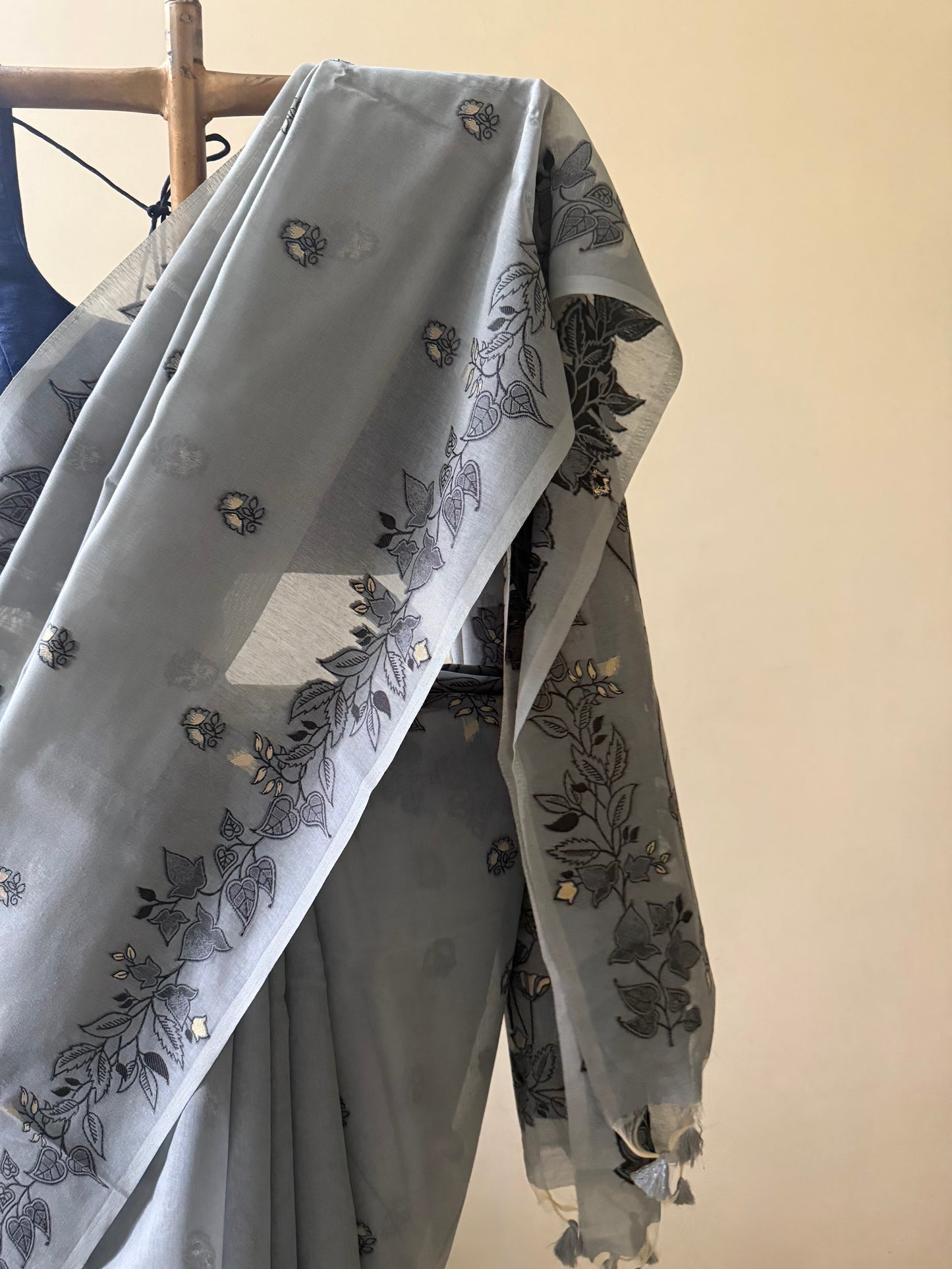 Grey Chanderi Jamdani saree