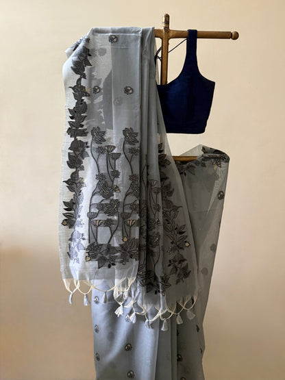 Grey Chanderi Jamdani saree