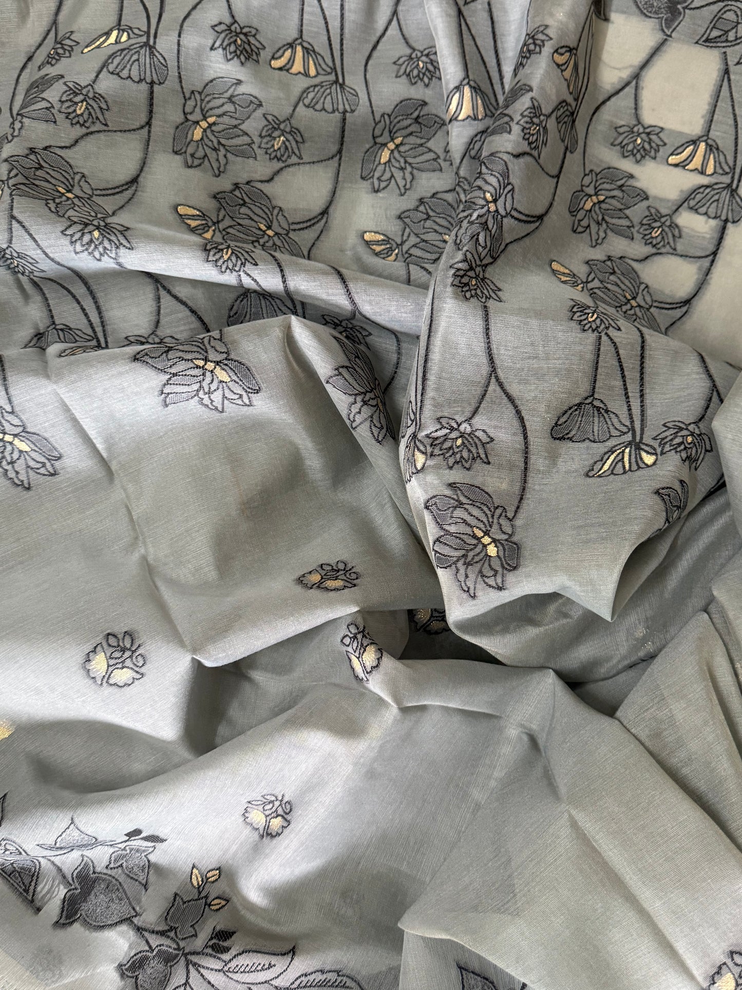 Grey Chanderi Jamdani saree