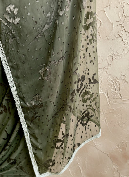 Olive Green Appliqué Saree