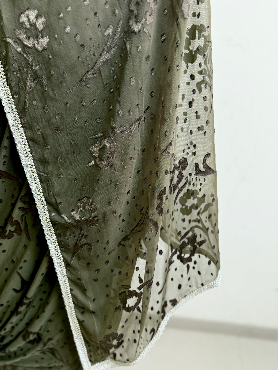 Olive Green Appliqué Saree