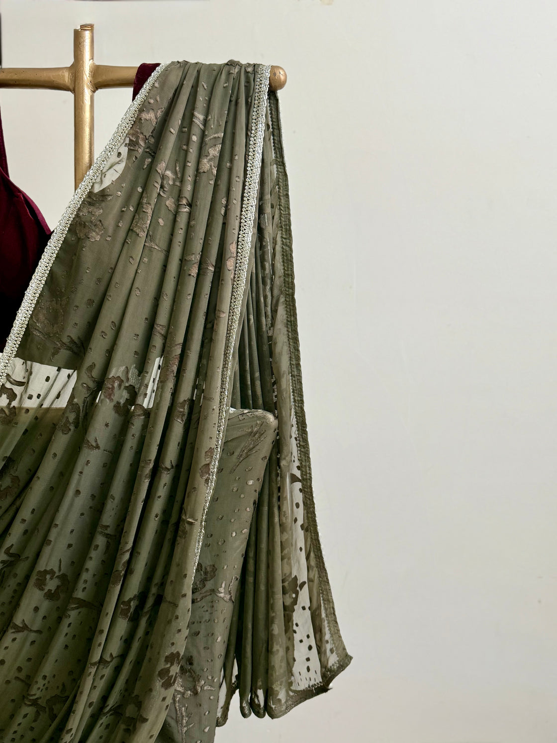 Olive Green Appliqué Saree