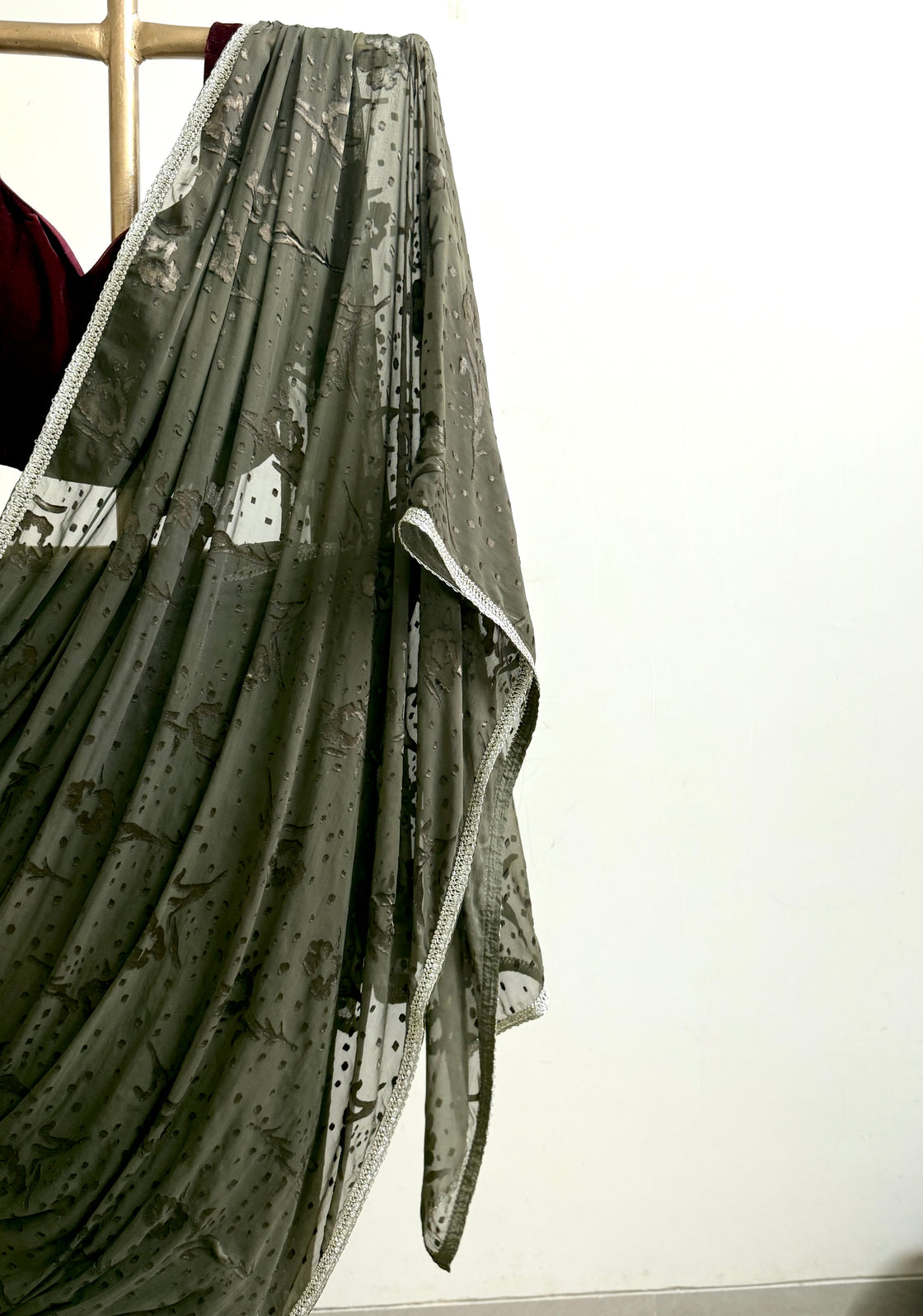 Olive Green Appliqué Saree