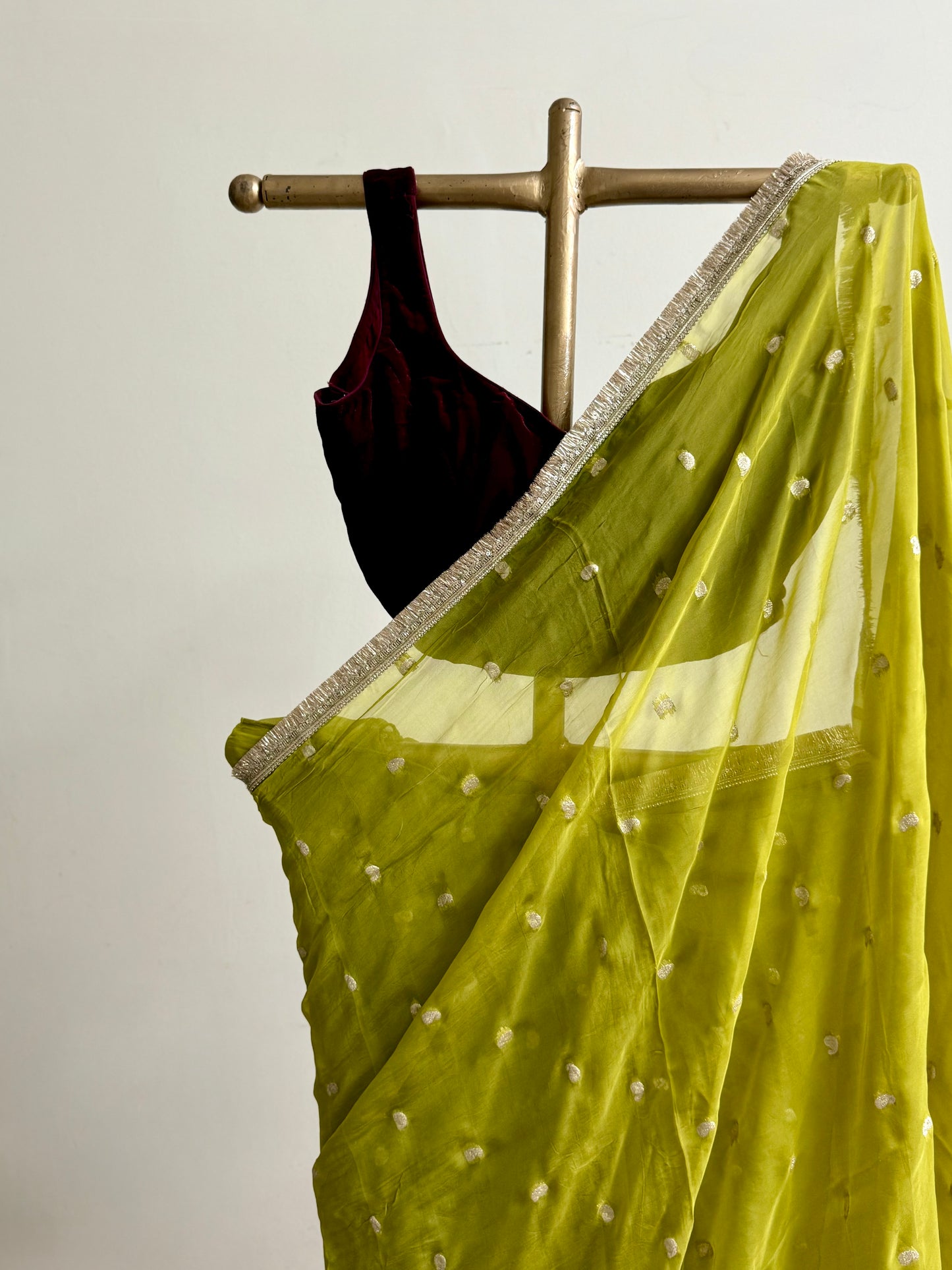 Lime Green Silk Organza Saree