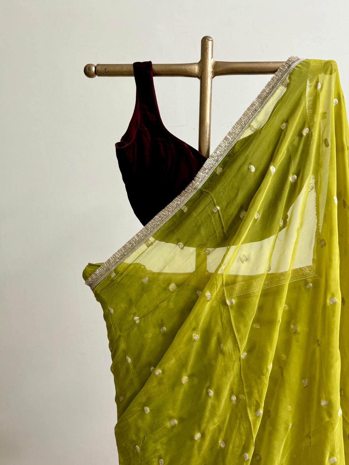 Lime Green Silk Organza Saree