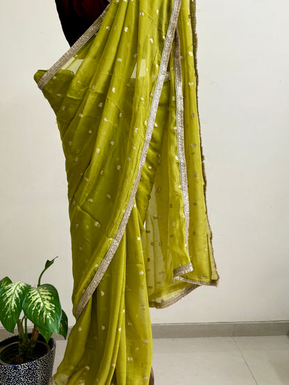 Lime Green Silk Organza Saree
