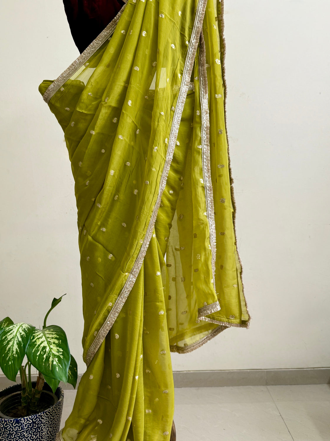 Lime Green Silk Organza Saree