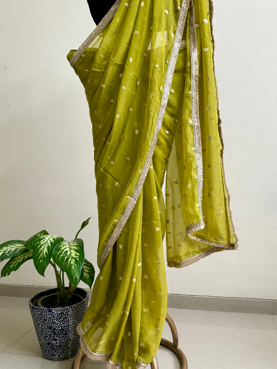 Lime Green Silk Organza Saree