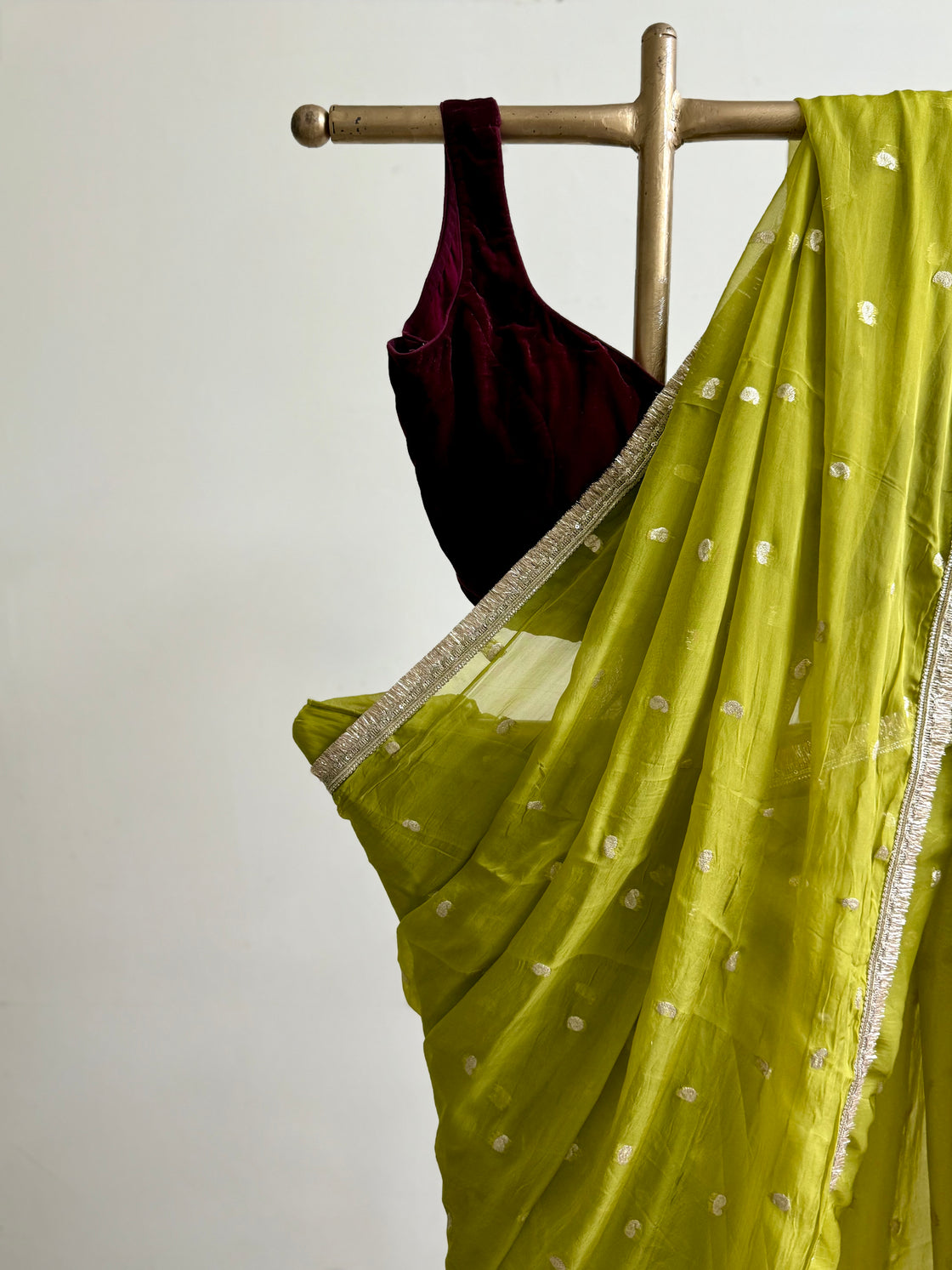 Lime Green Silk Organza Saree