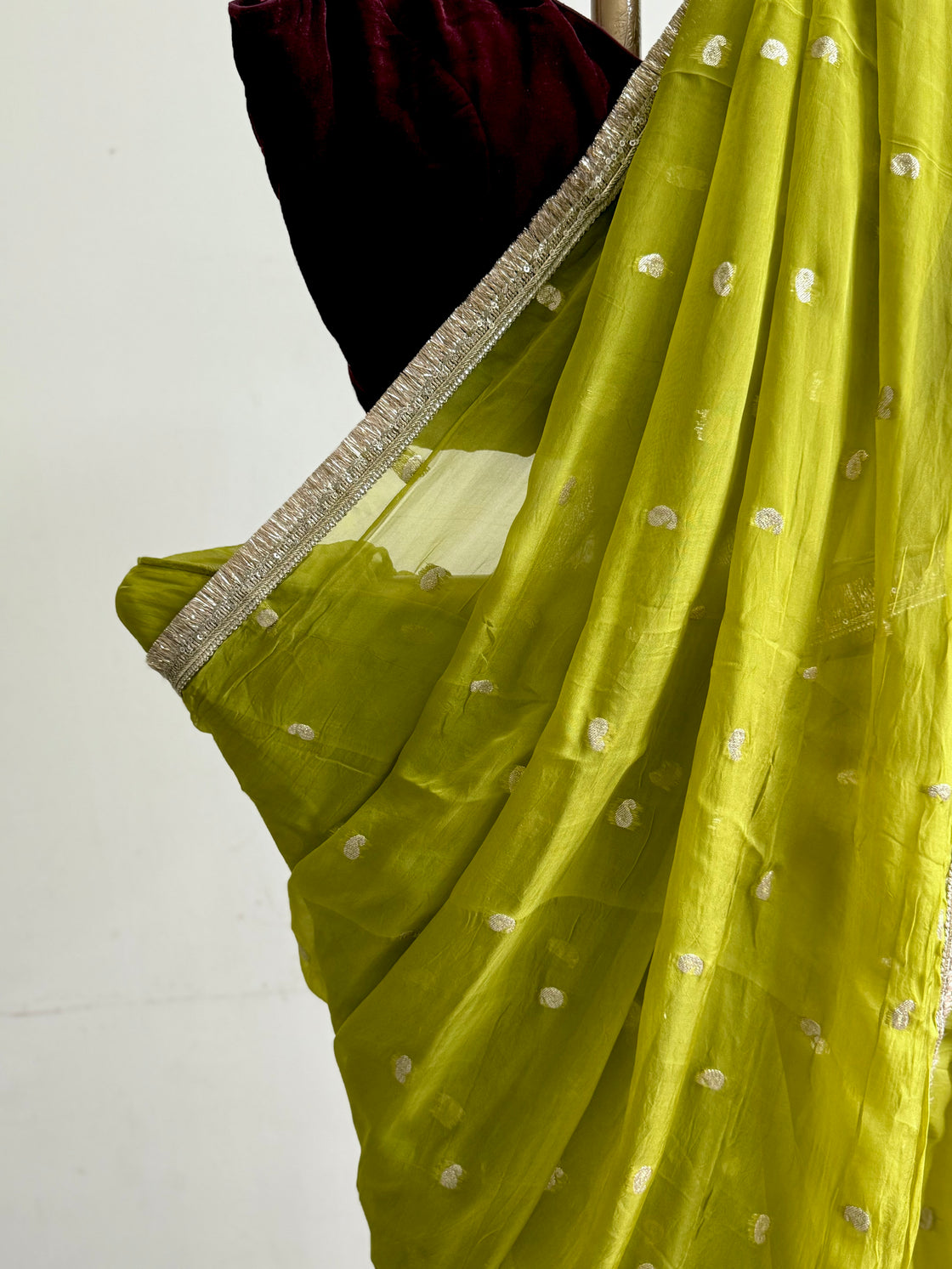 Lime Green Silk Organza Saree