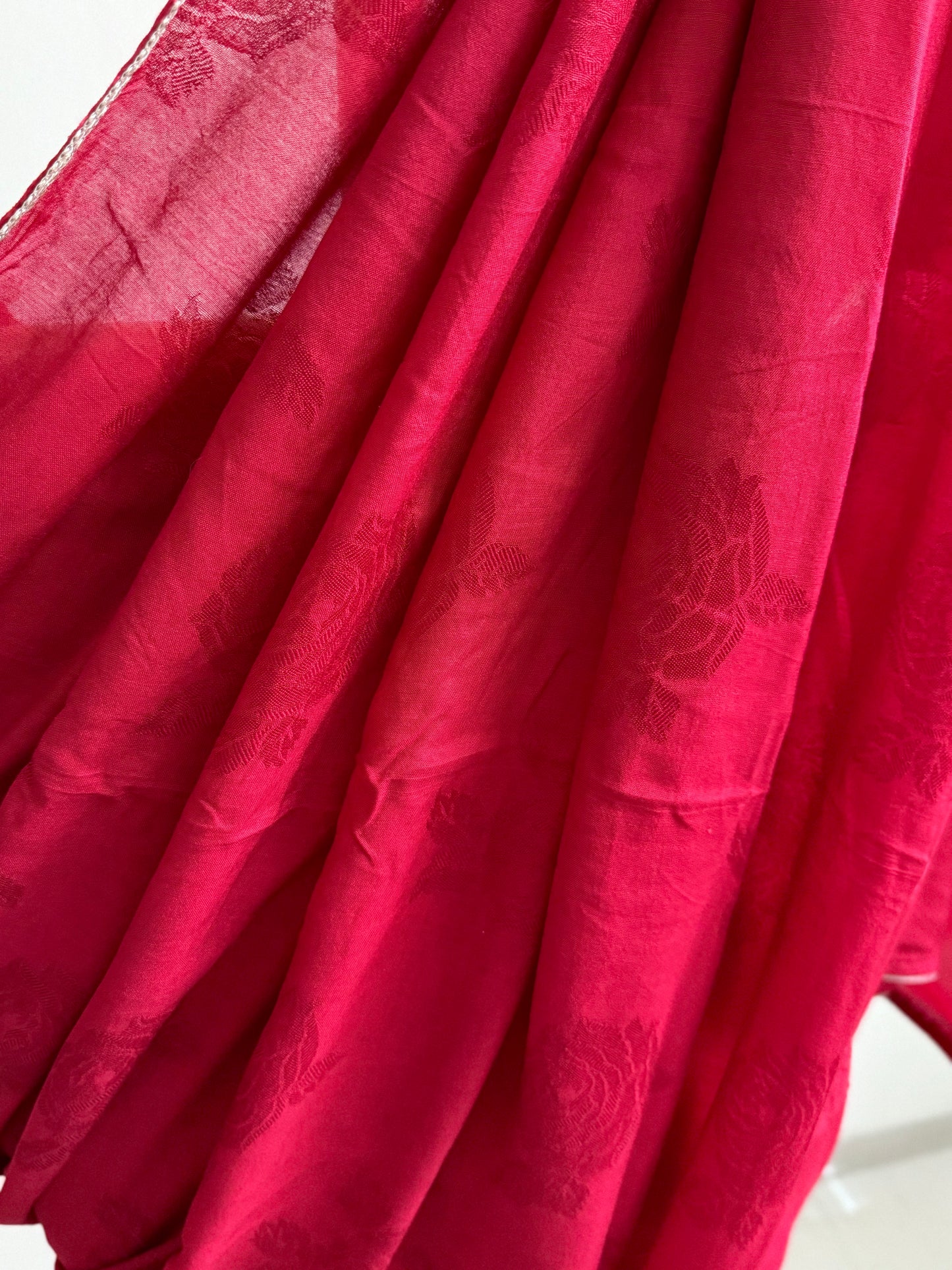 Red rose self print silk Saree