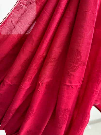 Red rose self print silk Saree