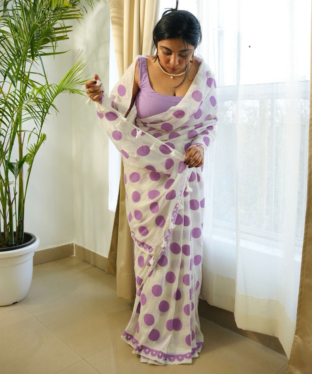 Lilac Lilt Handwoven cotton saree