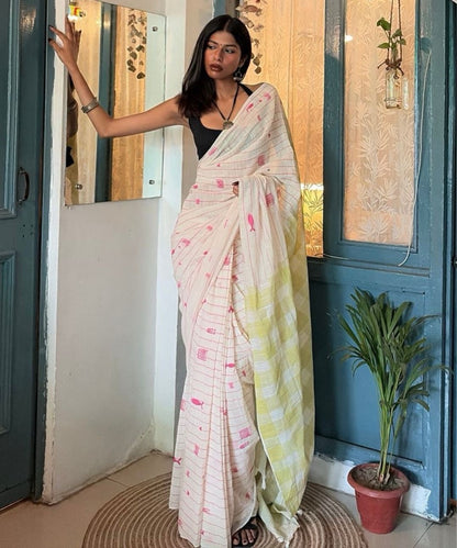 Pink Fin Lagoon Handwoven Saree