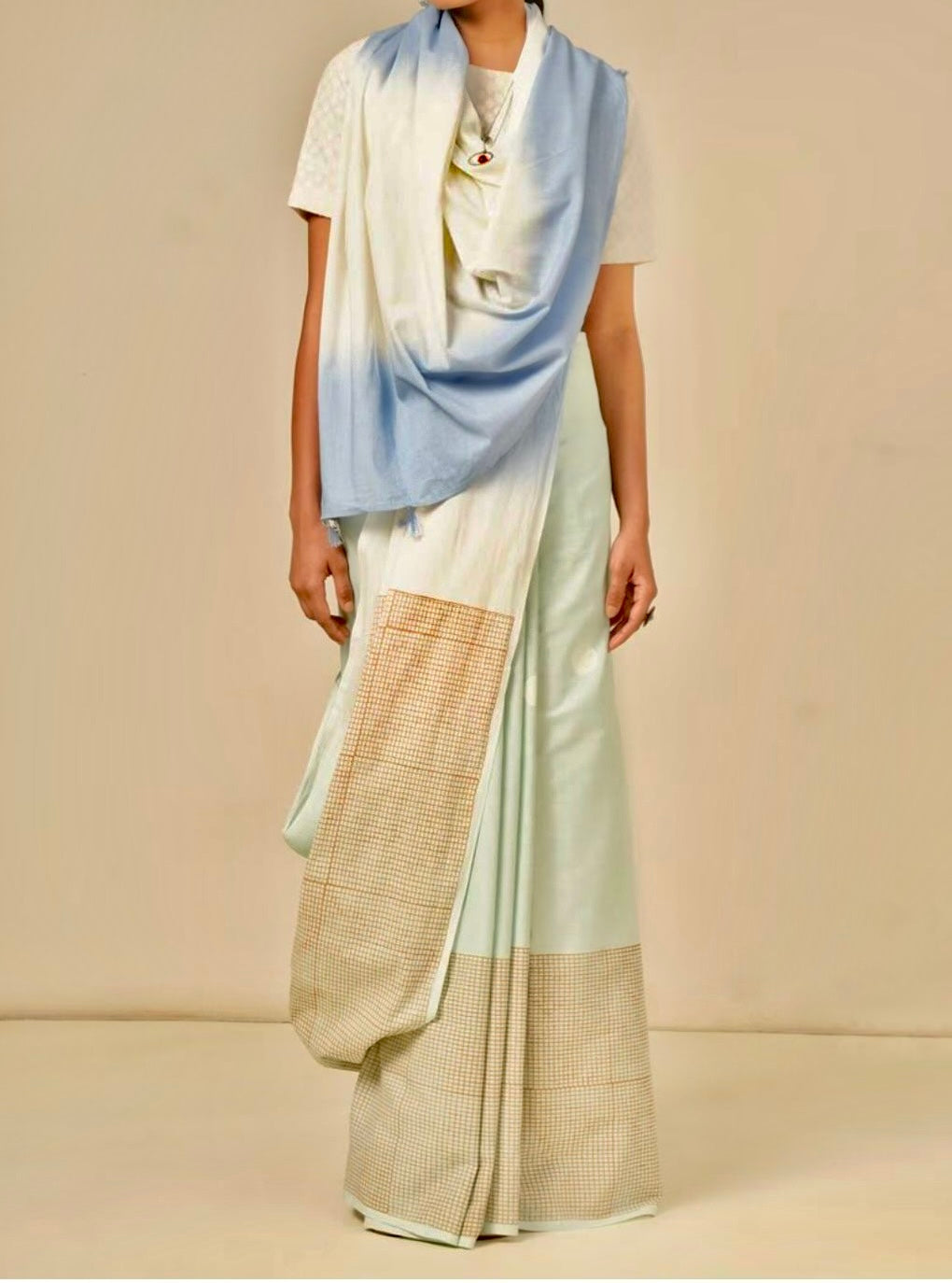Blue endless summer block printed mulmul saree
