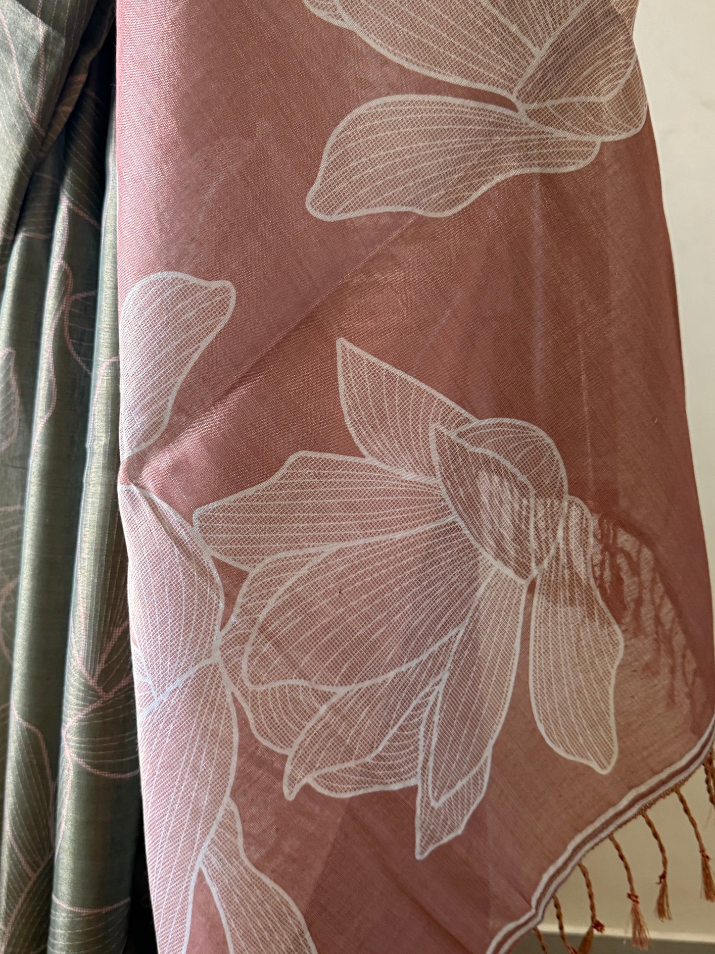 Olive Rust Tissue silk floral saree