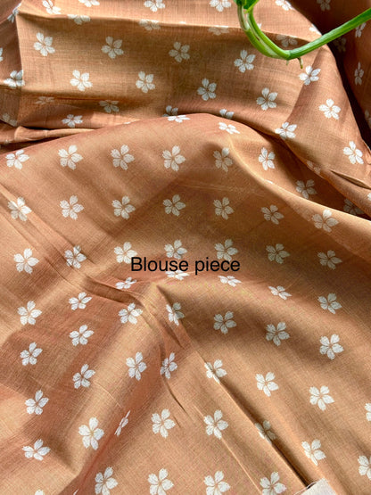 Dusk blue Floral Tussar silk saree